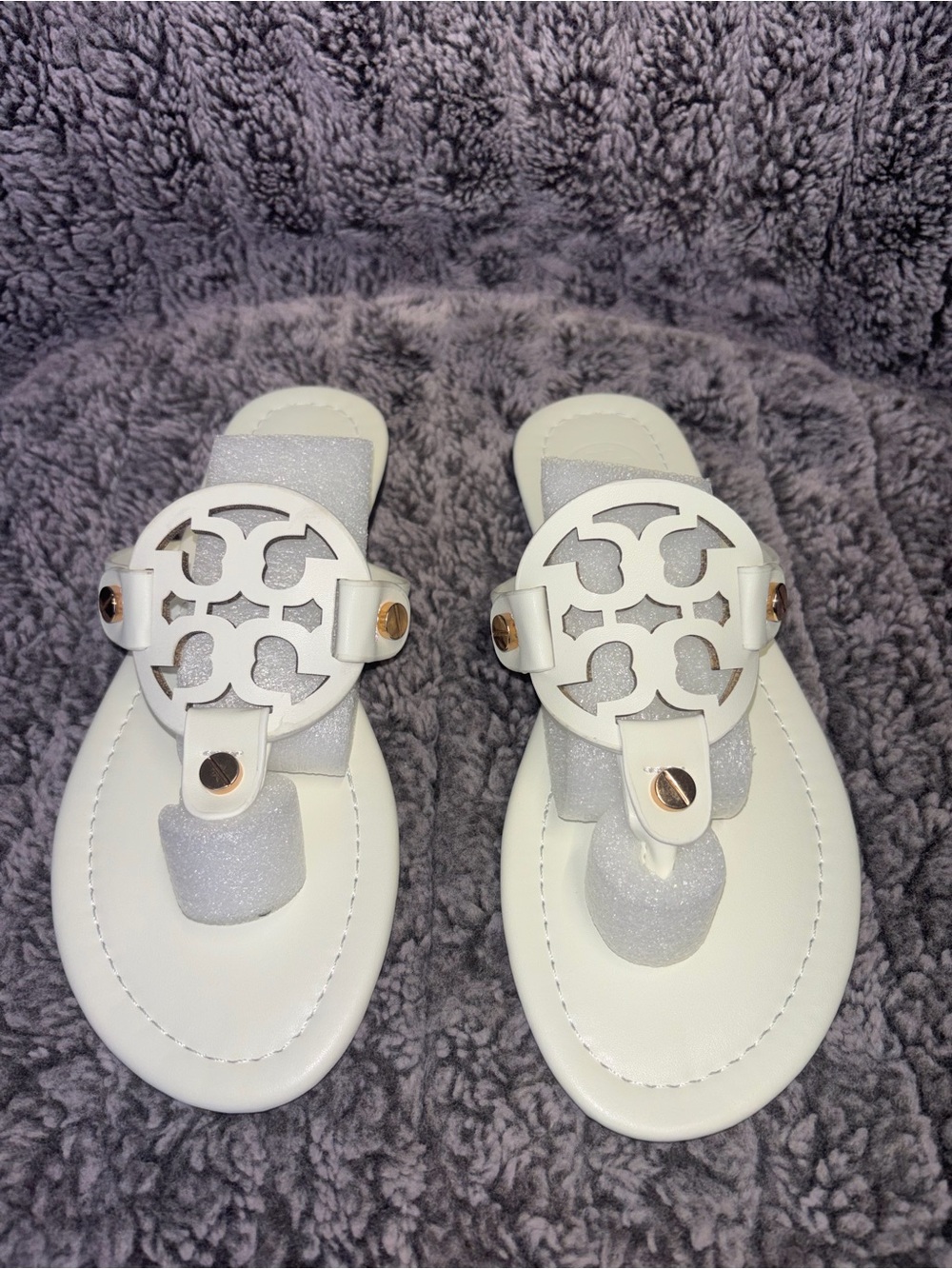 Women’s White Logo Medallion Thong Sandals